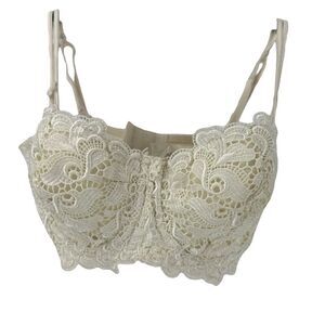 Victorias Secret Bra Vintage 90s Lace Balconette Size 34D Ivory White Underwired